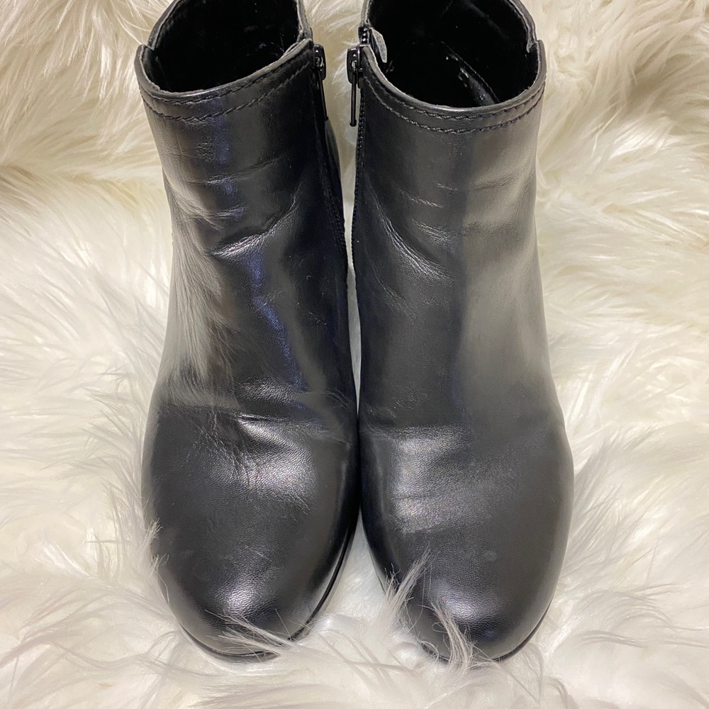 Nine West Colettteo Black Leather Zip High Wedge Heel Ankle Boots